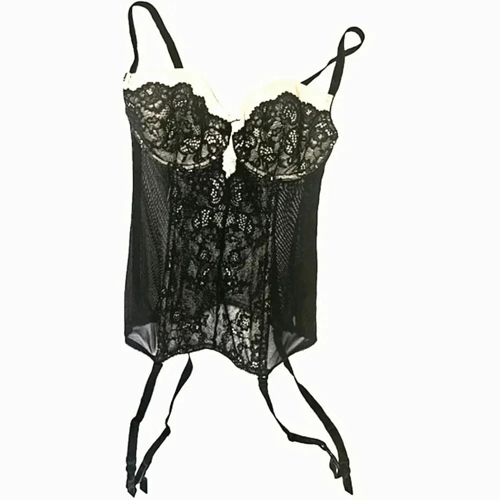 VICTORIA’S Secret Lace Garters Zip Up Corset Bustier